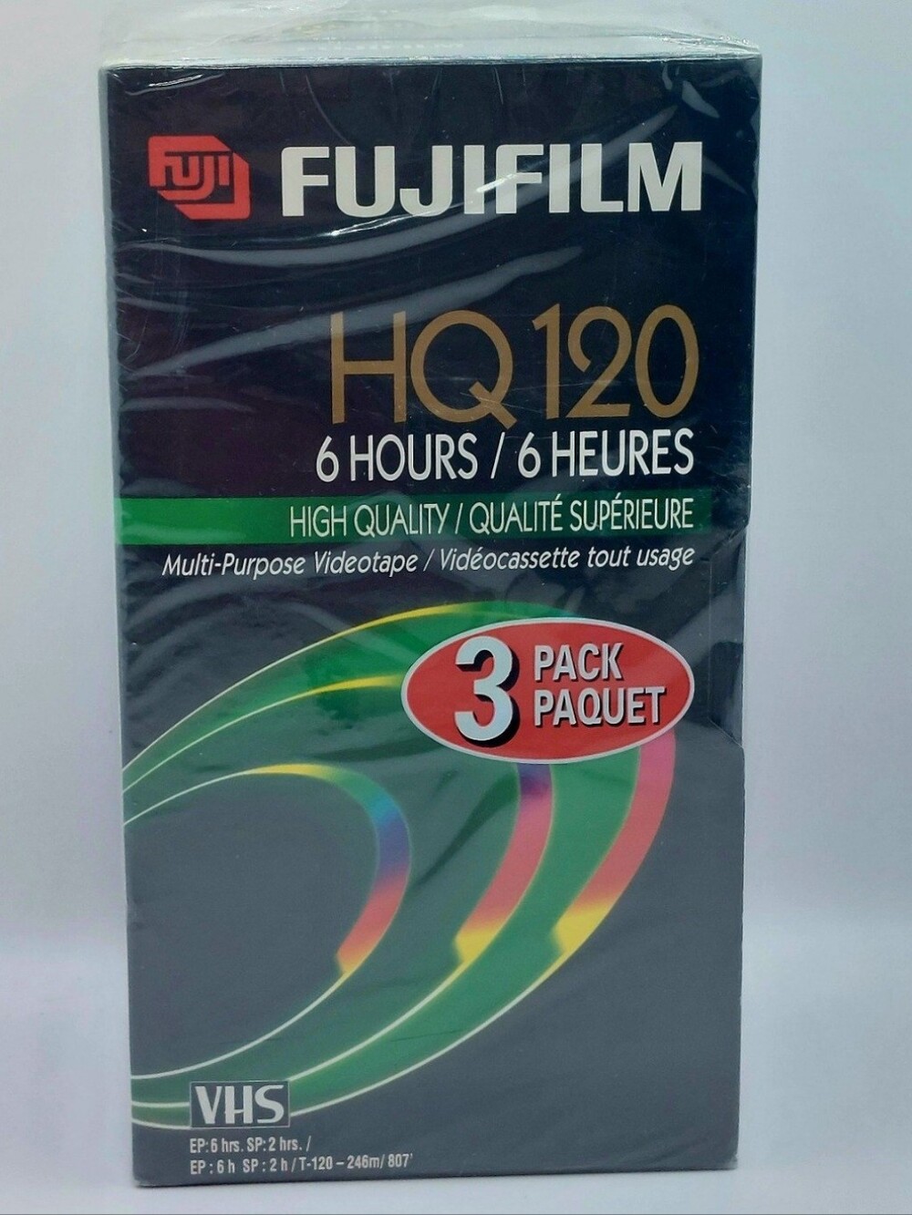 FujiFilm HQ120 VHS Blank Video Tapes 3 Pack Sealed T-120 6 Hour Recording
